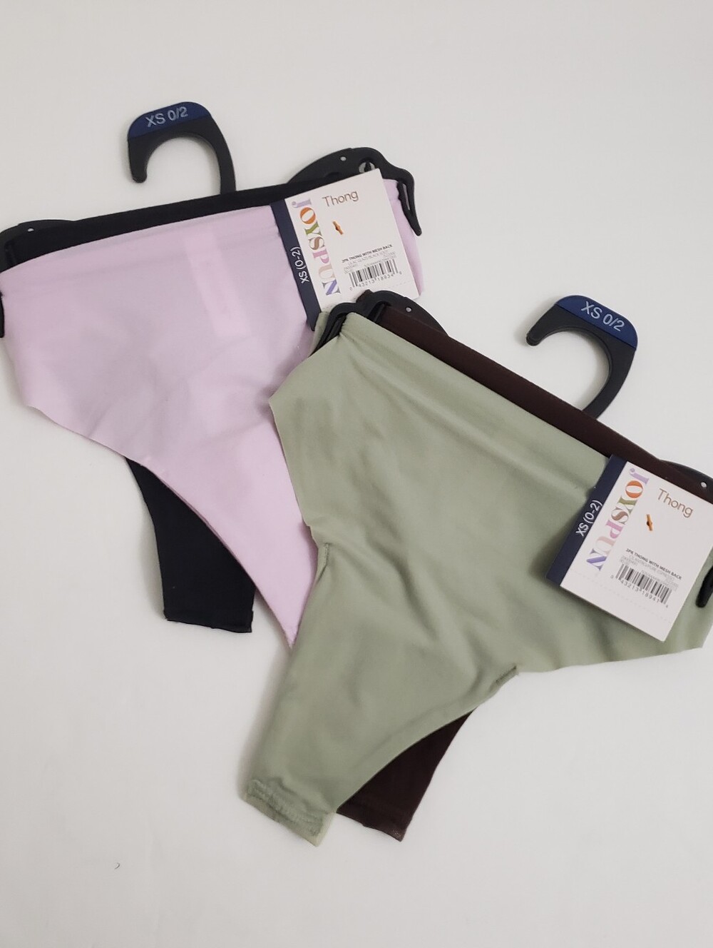 Lot Of 2 - 2 Pack XS Joyspun Thong With Mesh Back - Black & Pink - Green & Brown